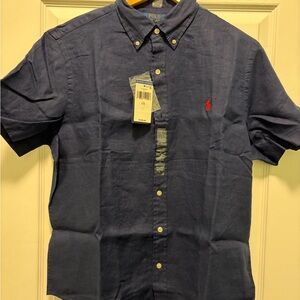 Ralph Lauren Men's Dark Blue Linen Casual Shirt. Size L